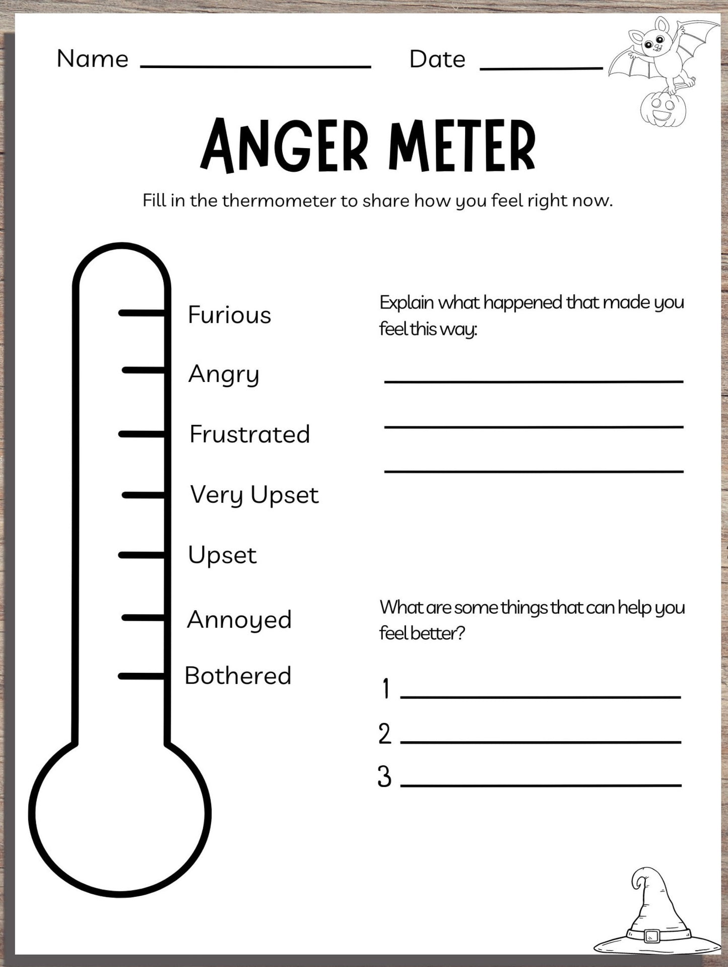 Anger Management Meter for Kids – Printable Worksheet