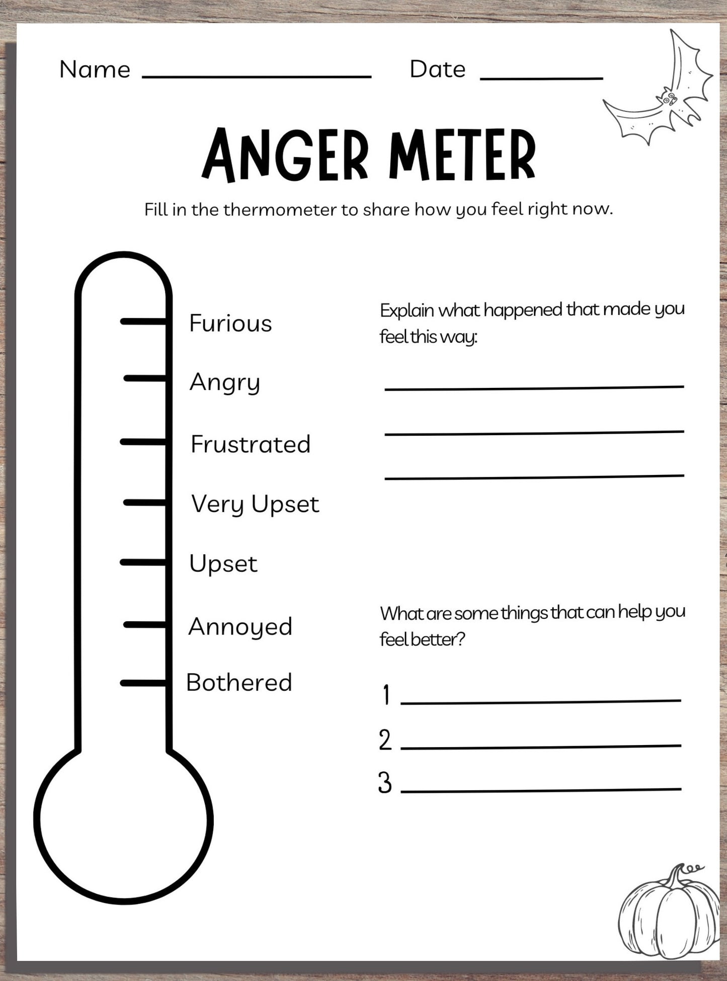 Anger Management Meter for Kids – Printable Worksheet