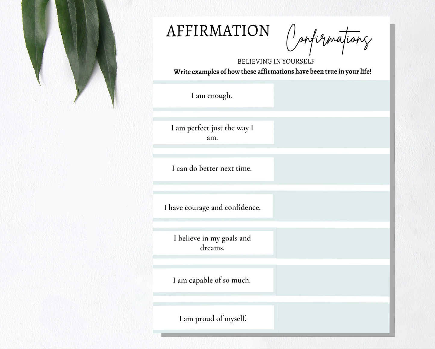 Believe in Yourself: Digital Affirmations Worksheet