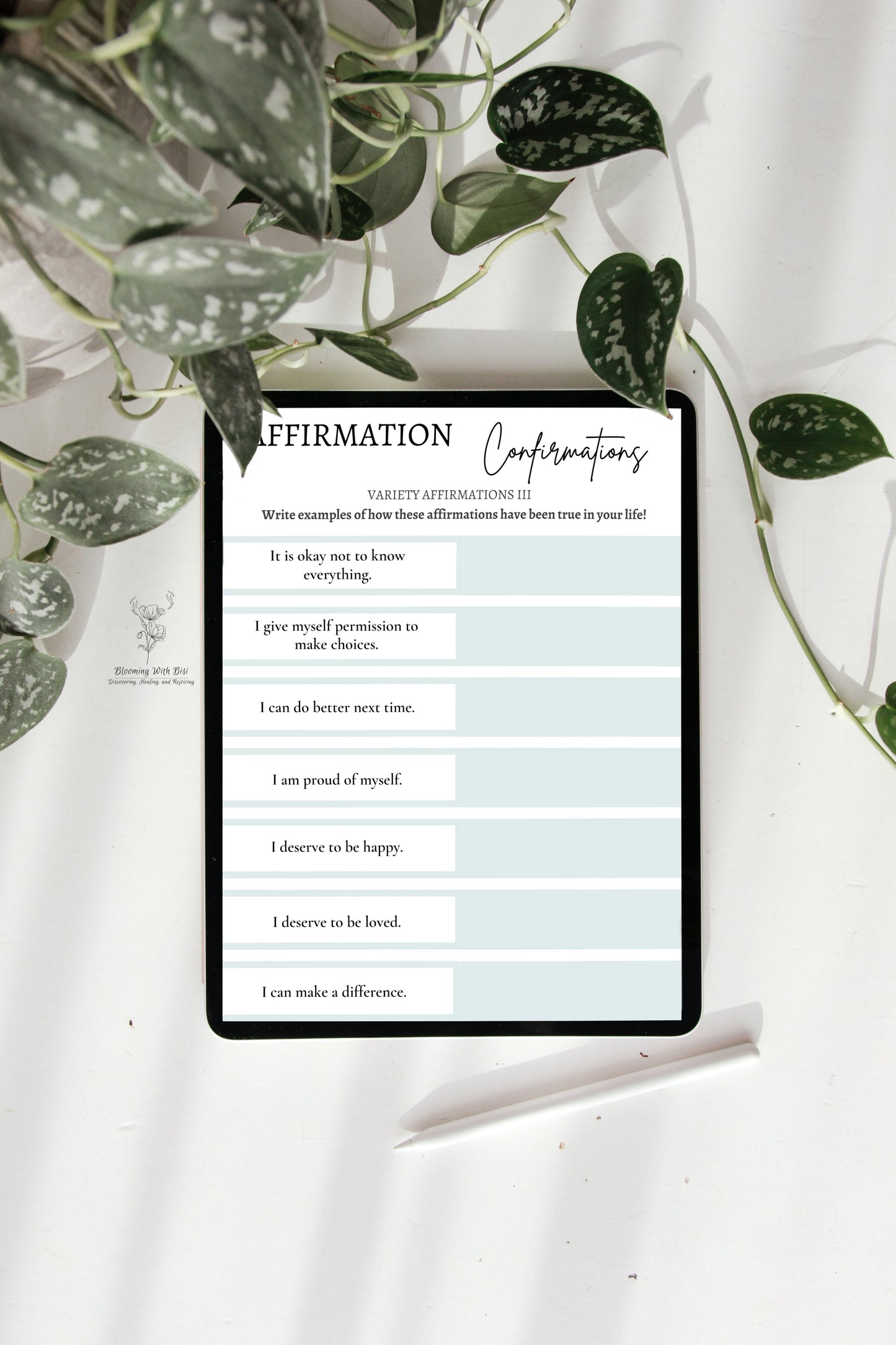 Variety Affirmations III: Digital Affirmations Worksheet