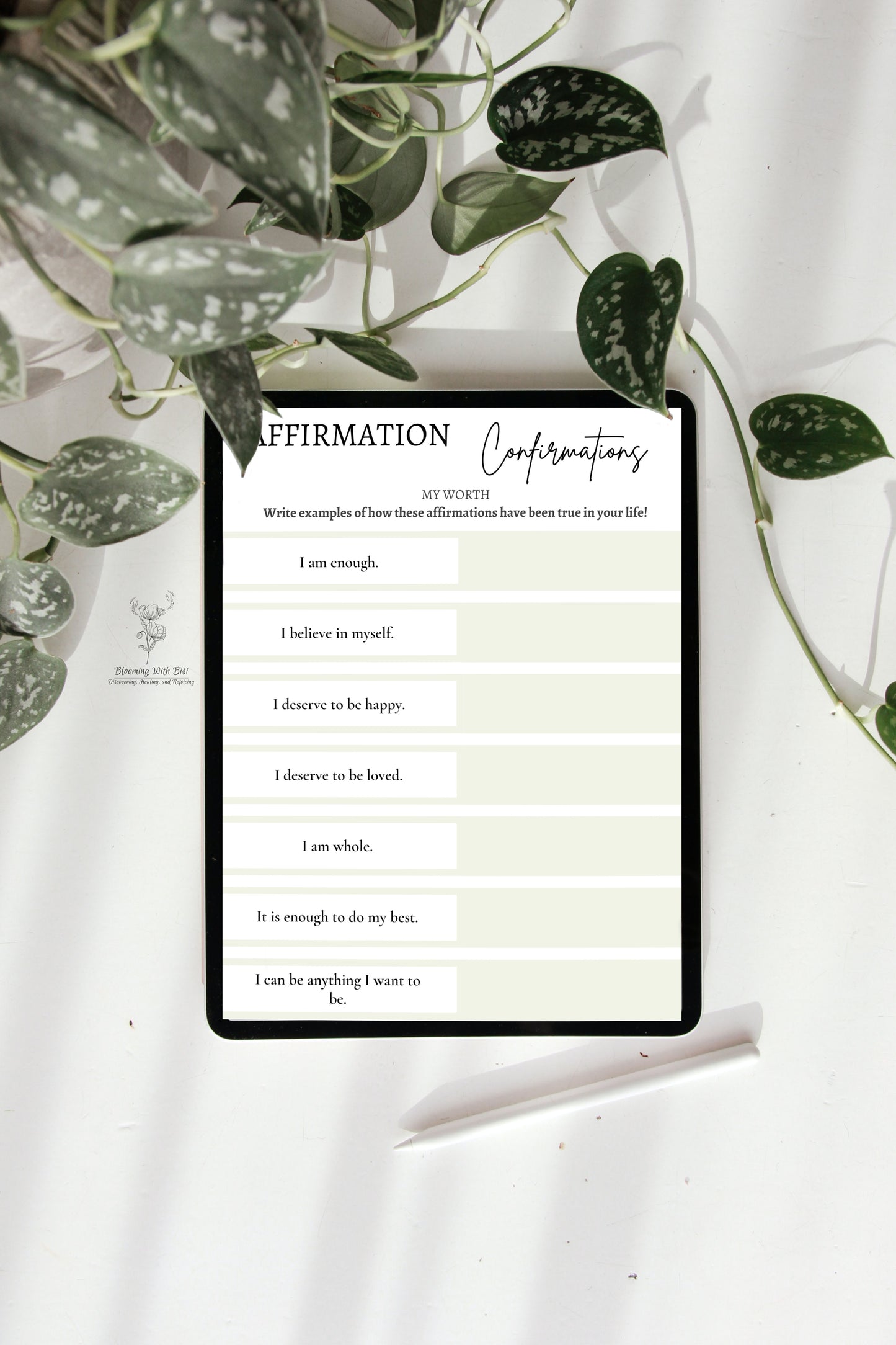 Know Your Worth: Digital Affirmations Worksheet