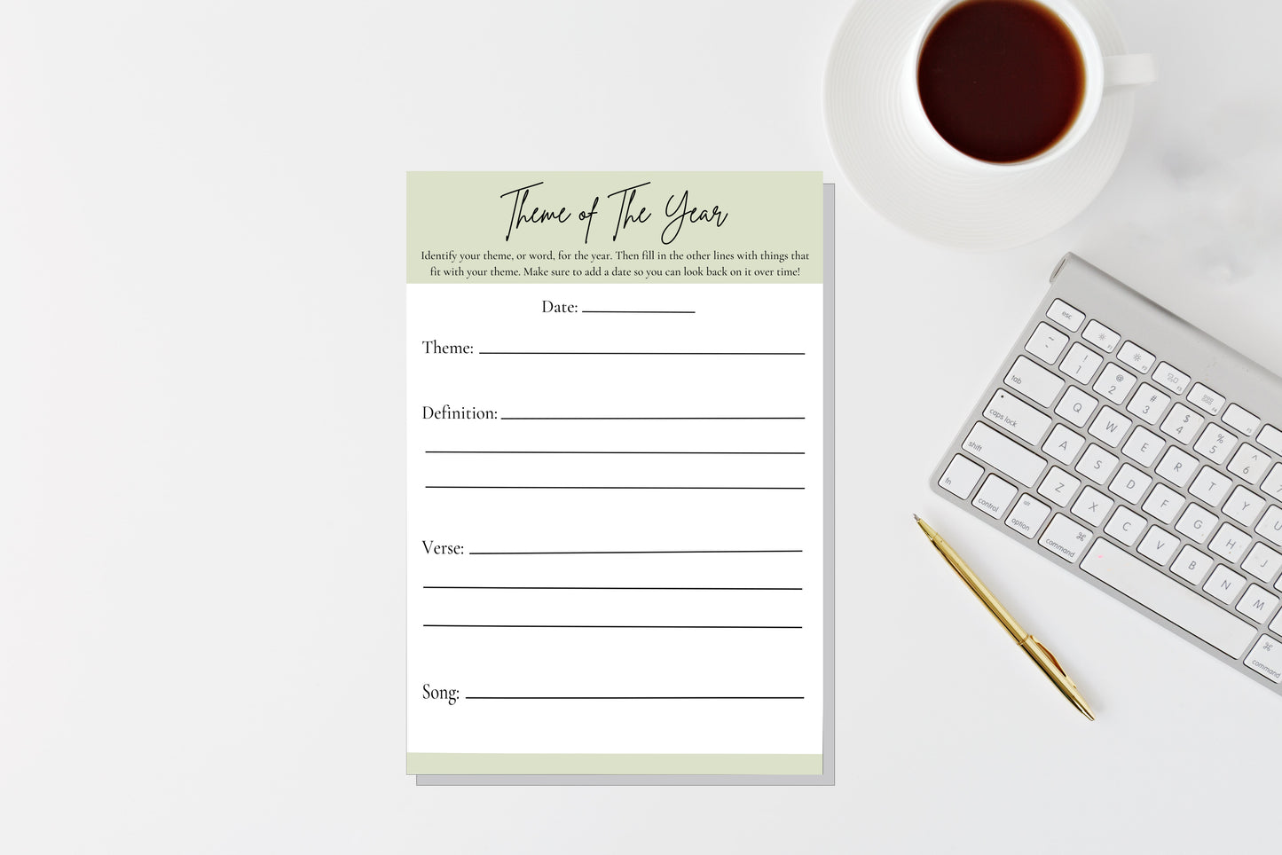 Christian Theme of the Year Worksheet: Set Your Spiritual Intention for the Year