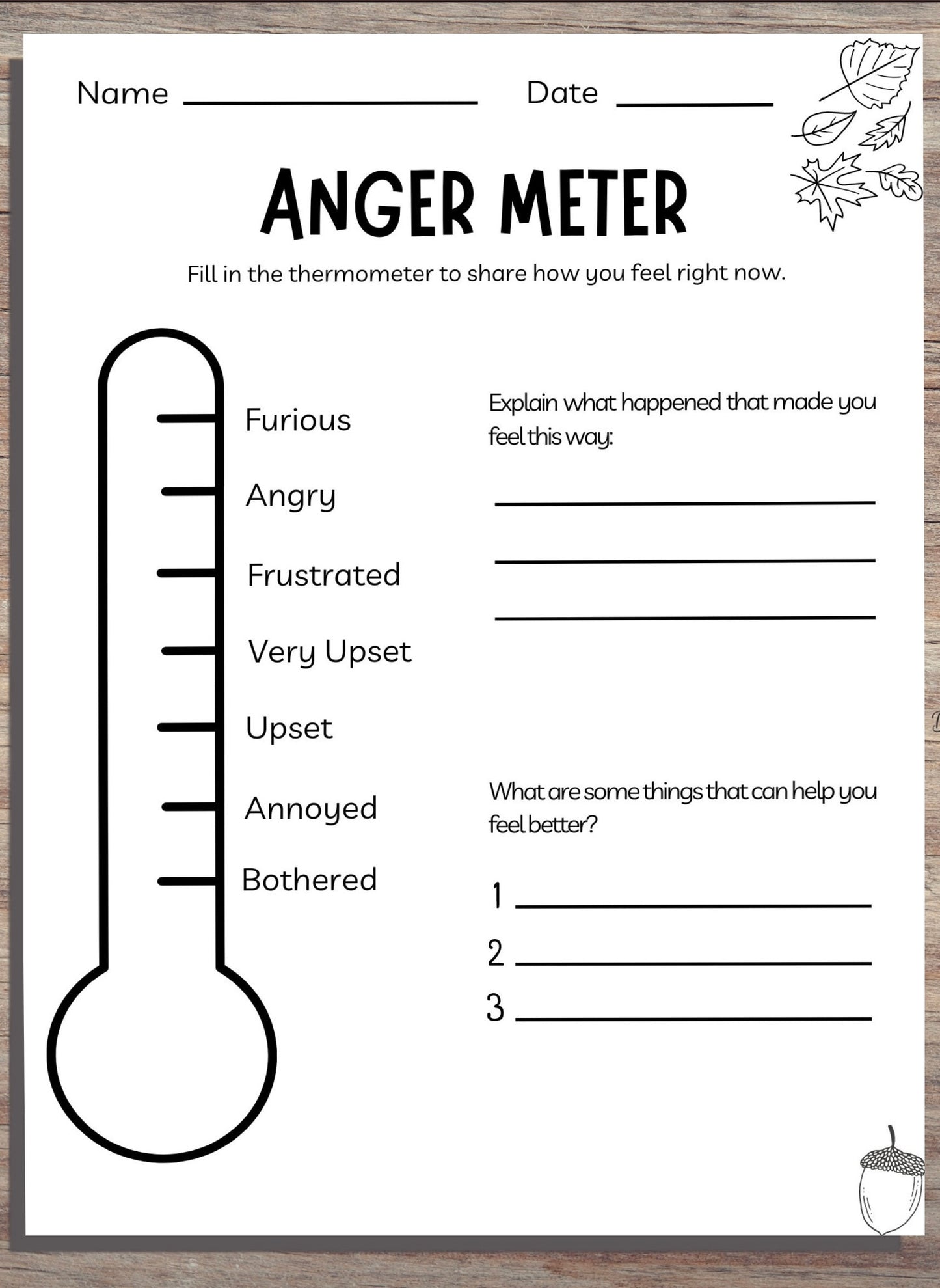 Anger Management Meter for Kids – Printable Worksheet