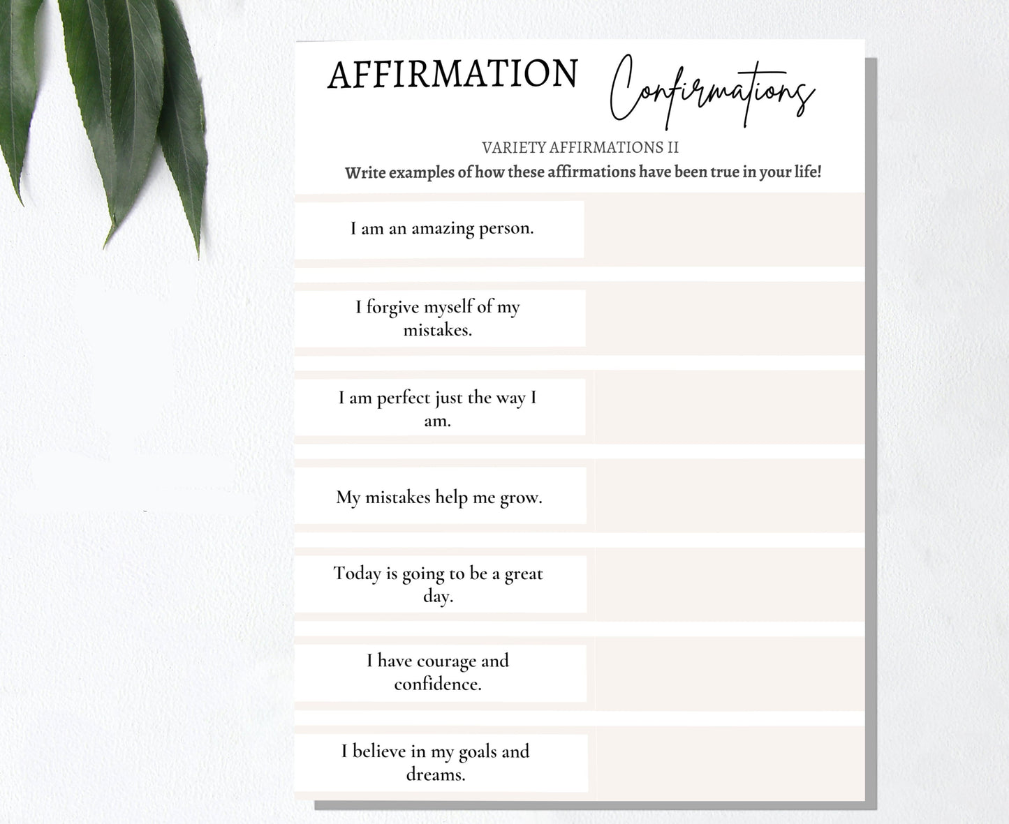 Variety Affirmations II: Digital Affirmations Worksheet