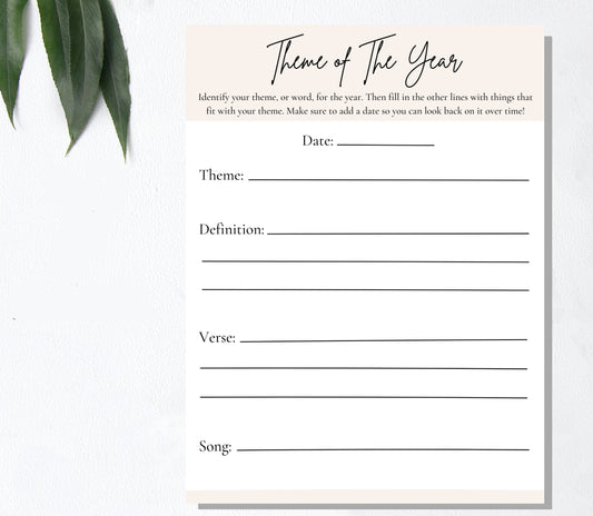 Christian Theme of the Year Worksheet: Set Your Spiritual Intention for the Year