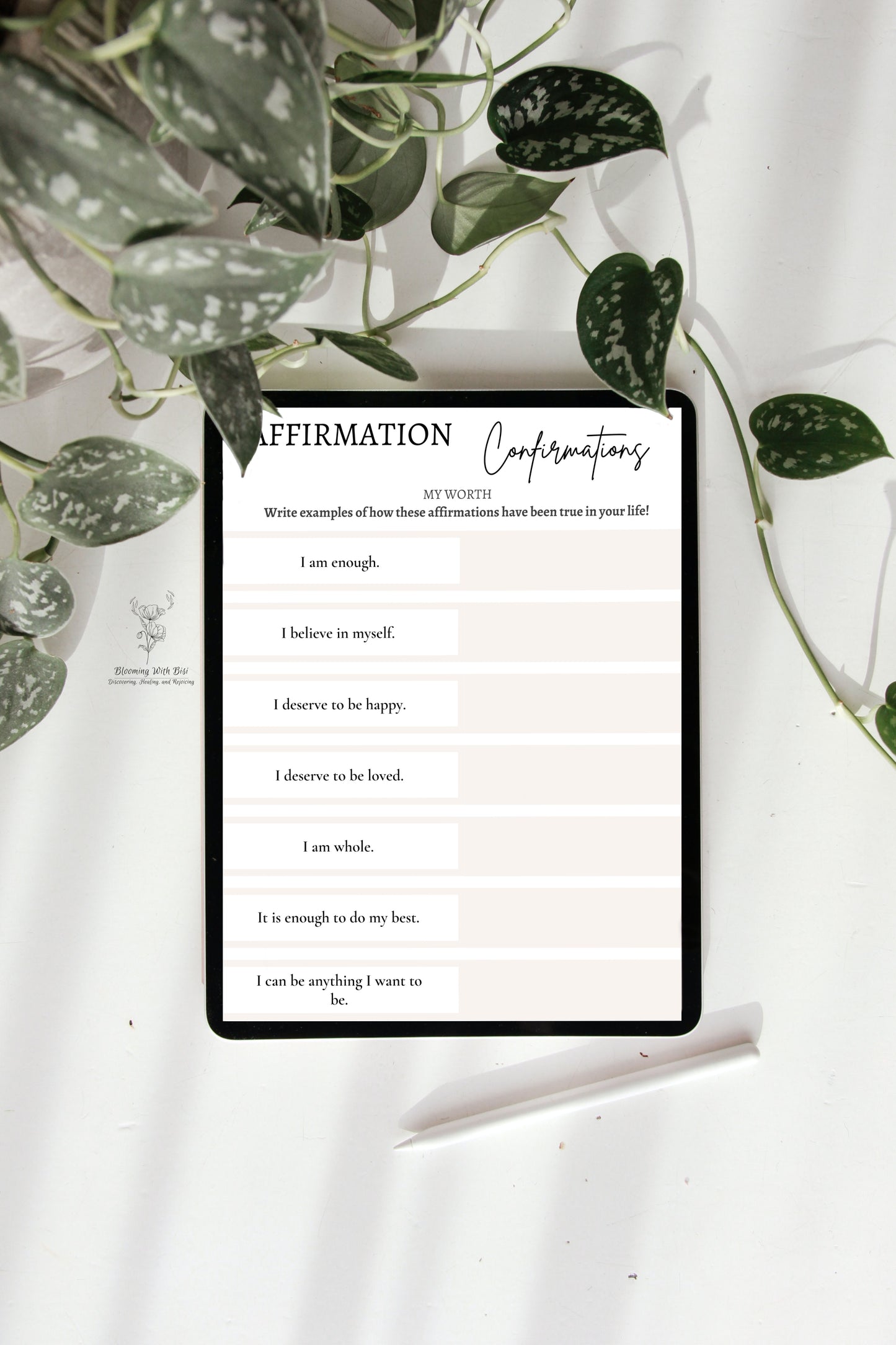 Know Your Worth: Digital Affirmations Worksheet