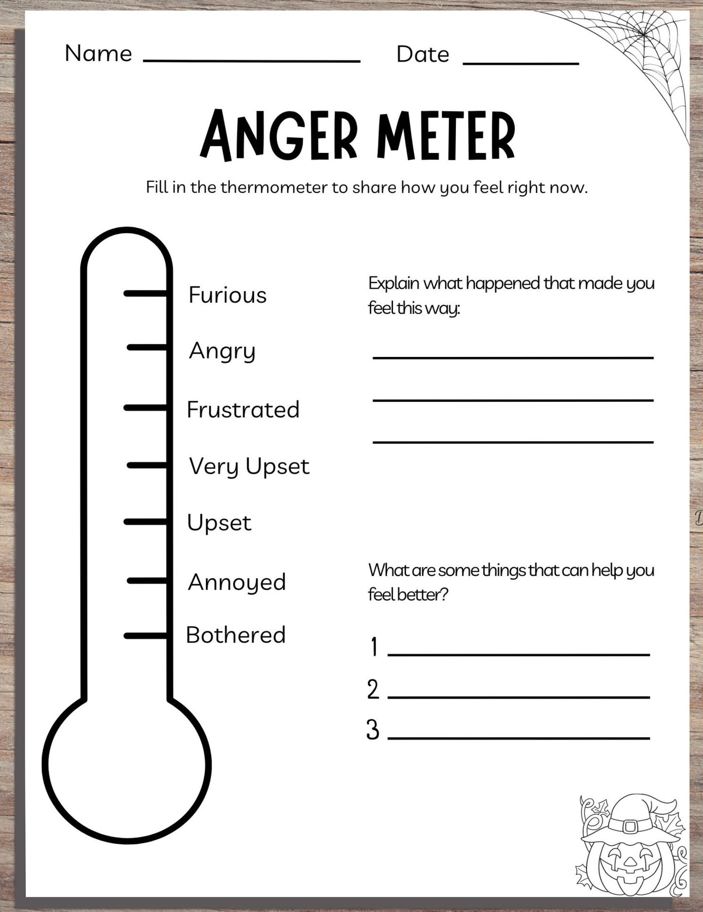 Anger Management Meter for Kids – Printable Worksheet