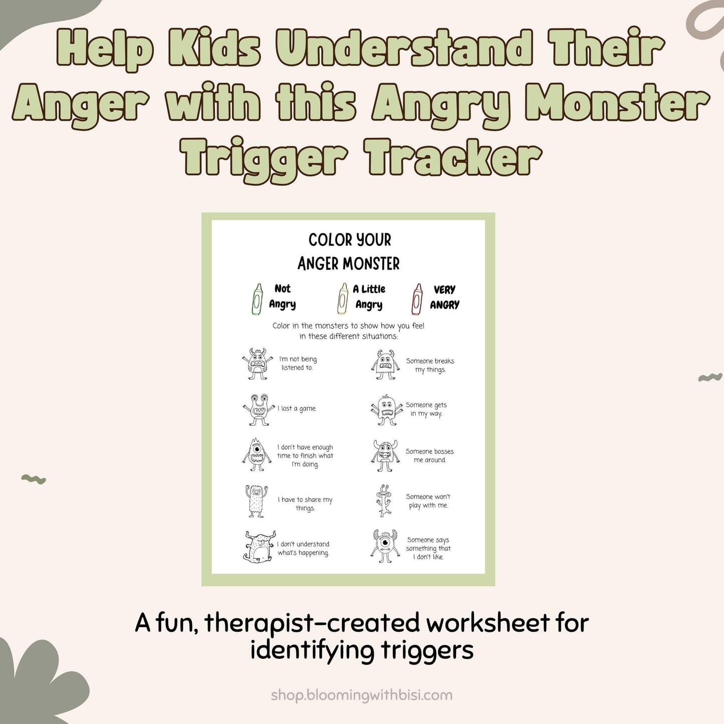 Anger Triggers Worksheet for Kids | Angry Monsters Printable | Emotional Regulation Activity