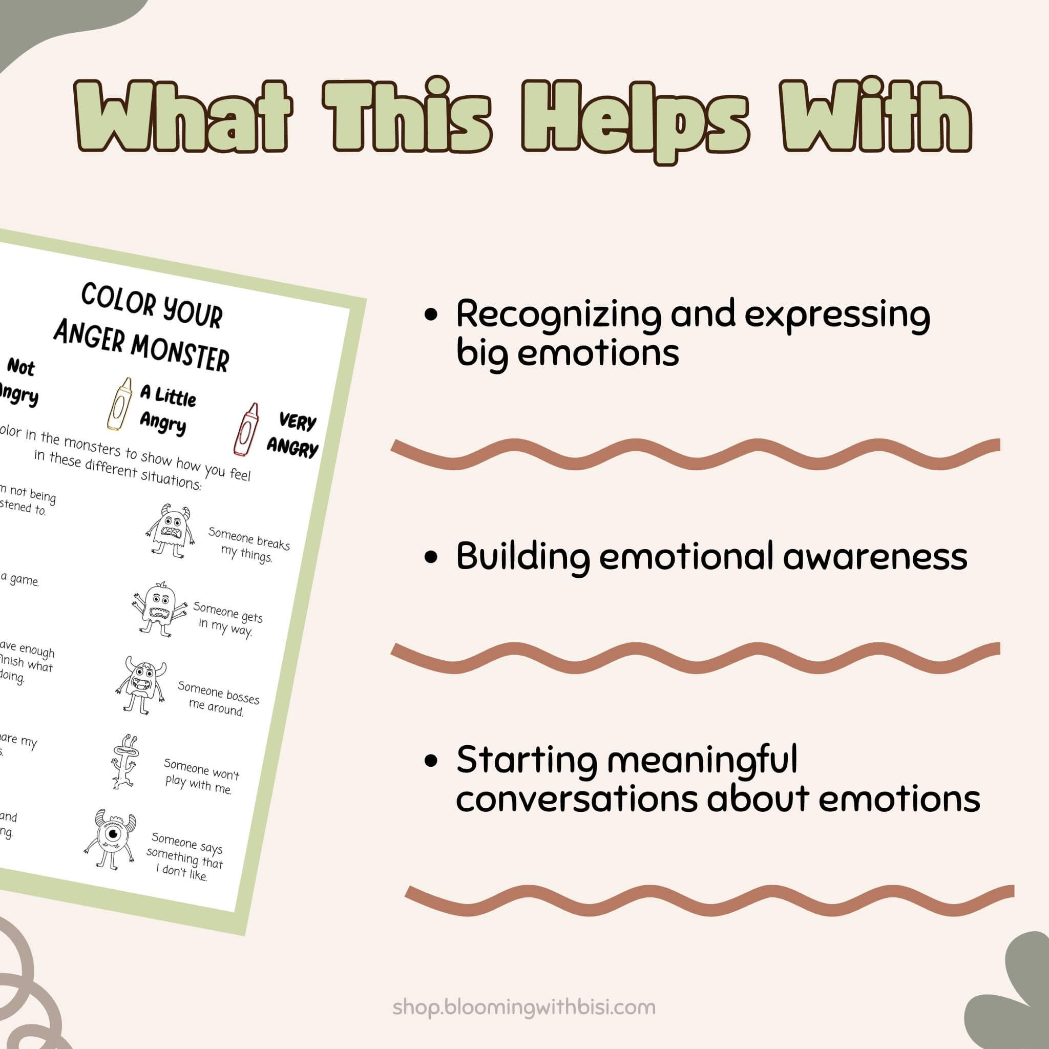 Angry Monsters Trigger Tracker | Mental Health Worksheet for Kids