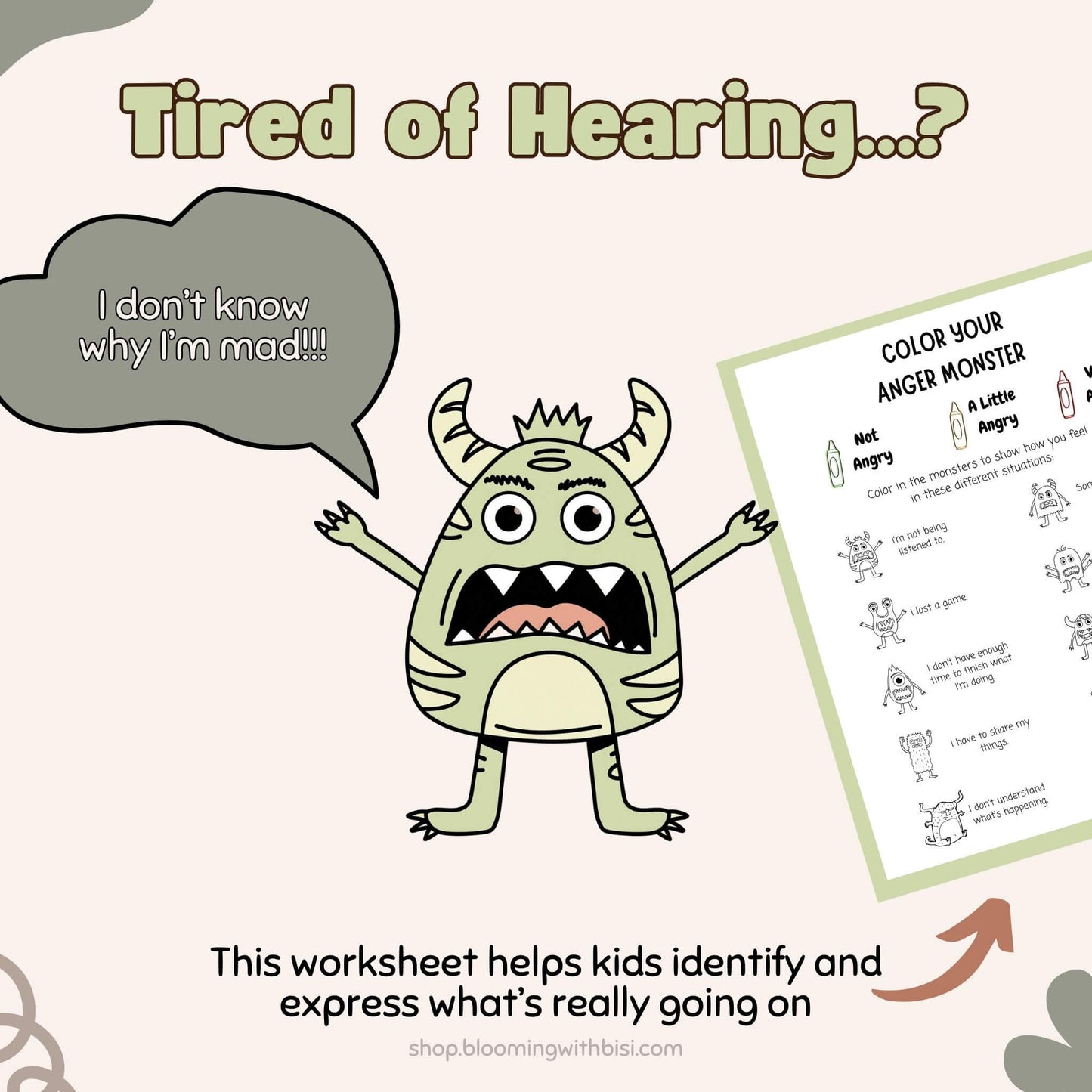Anger Triggers Worksheet for Kids | Angry Monsters Printable | Emotional Regulation Activity