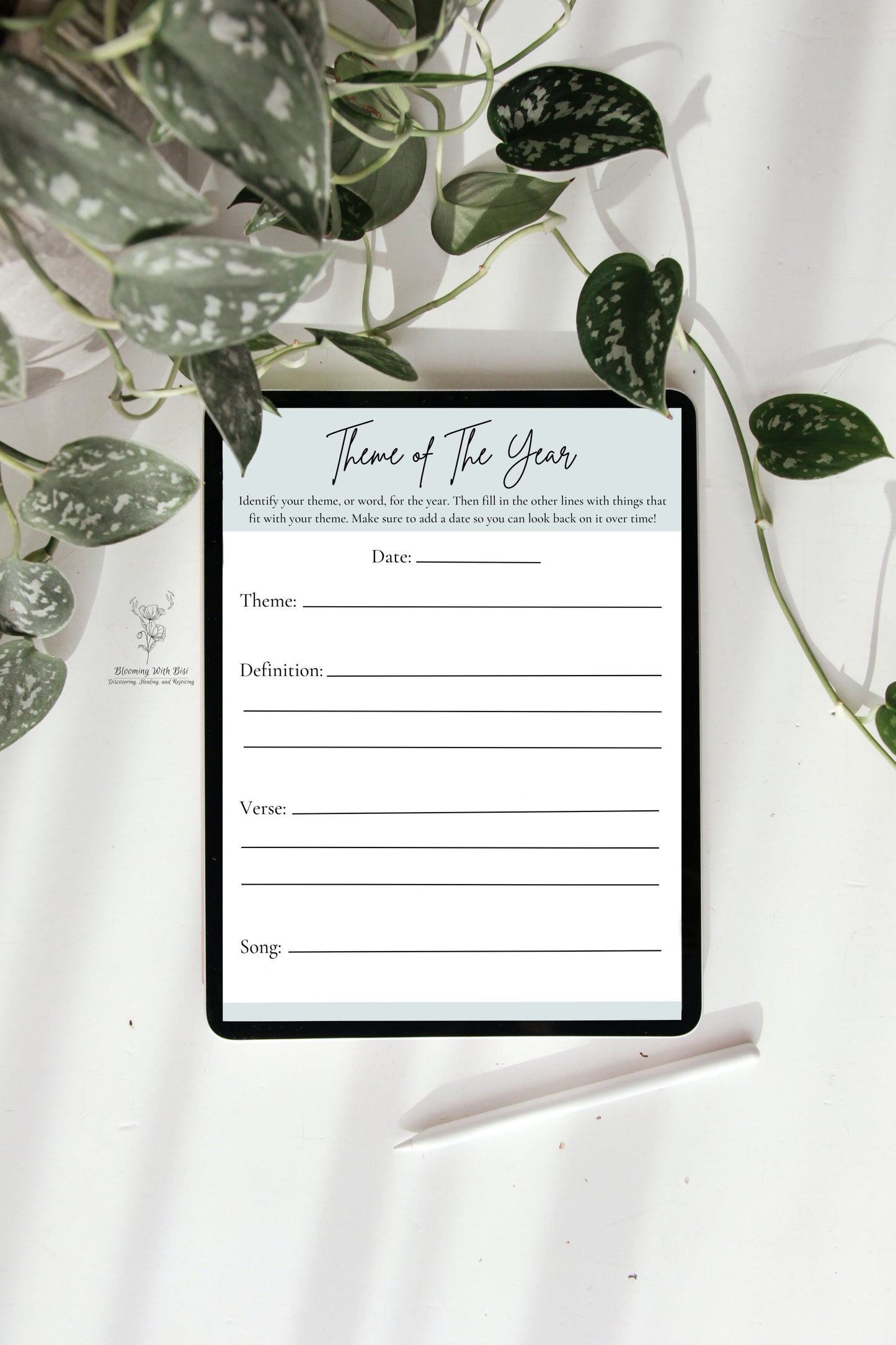 Christian Theme of the Year Worksheet: Set Your Spiritual Intention for the Year