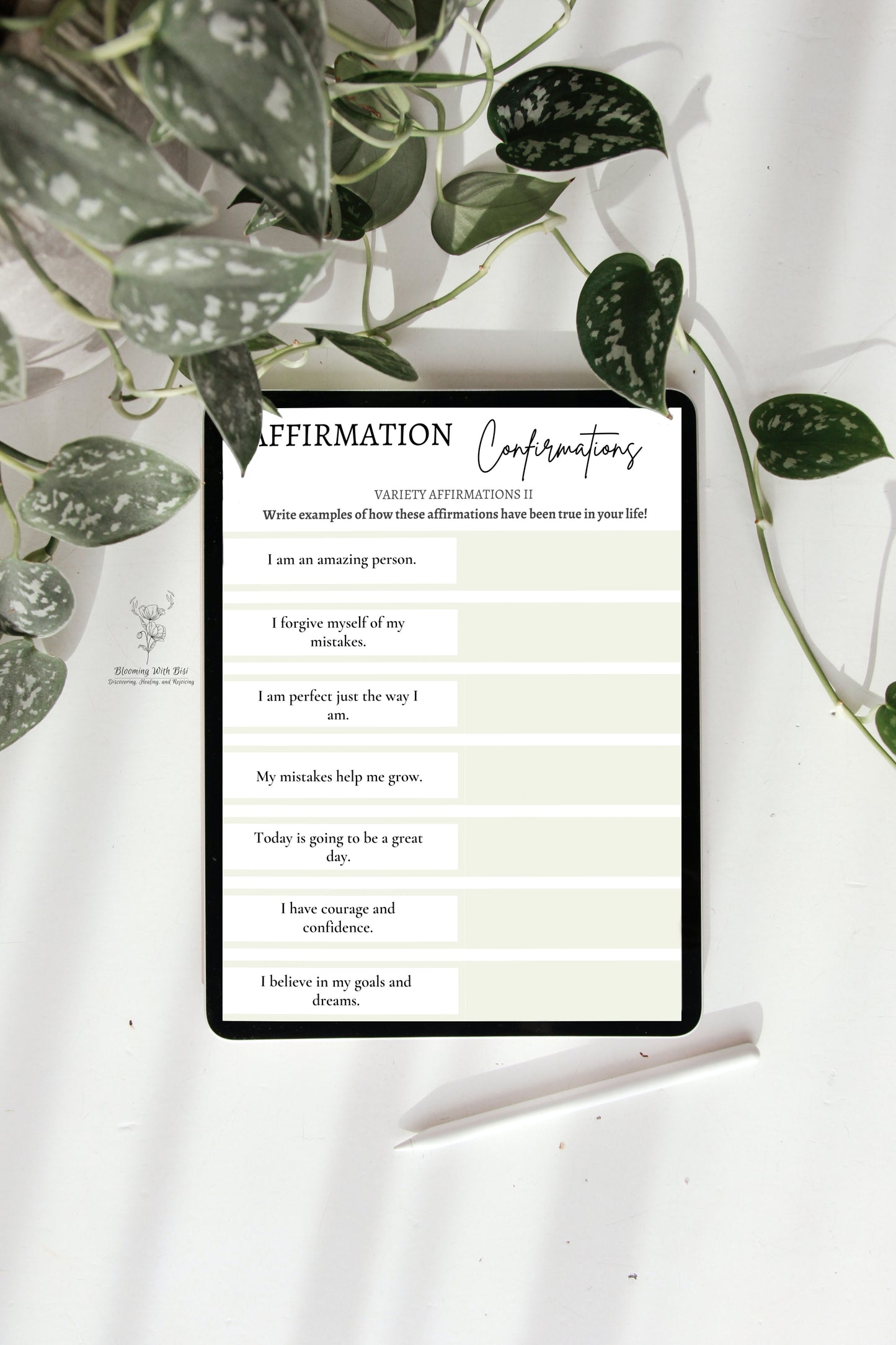 Variety Affirmations II: Digital Affirmations Worksheet