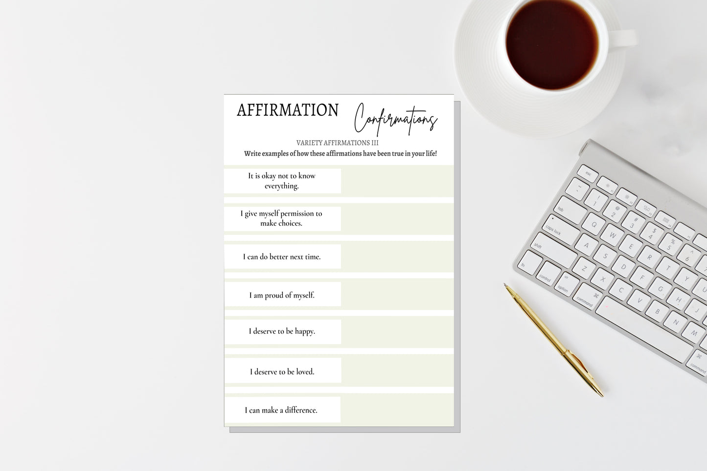 Variety Affirmations III: Digital Affirmations Worksheet