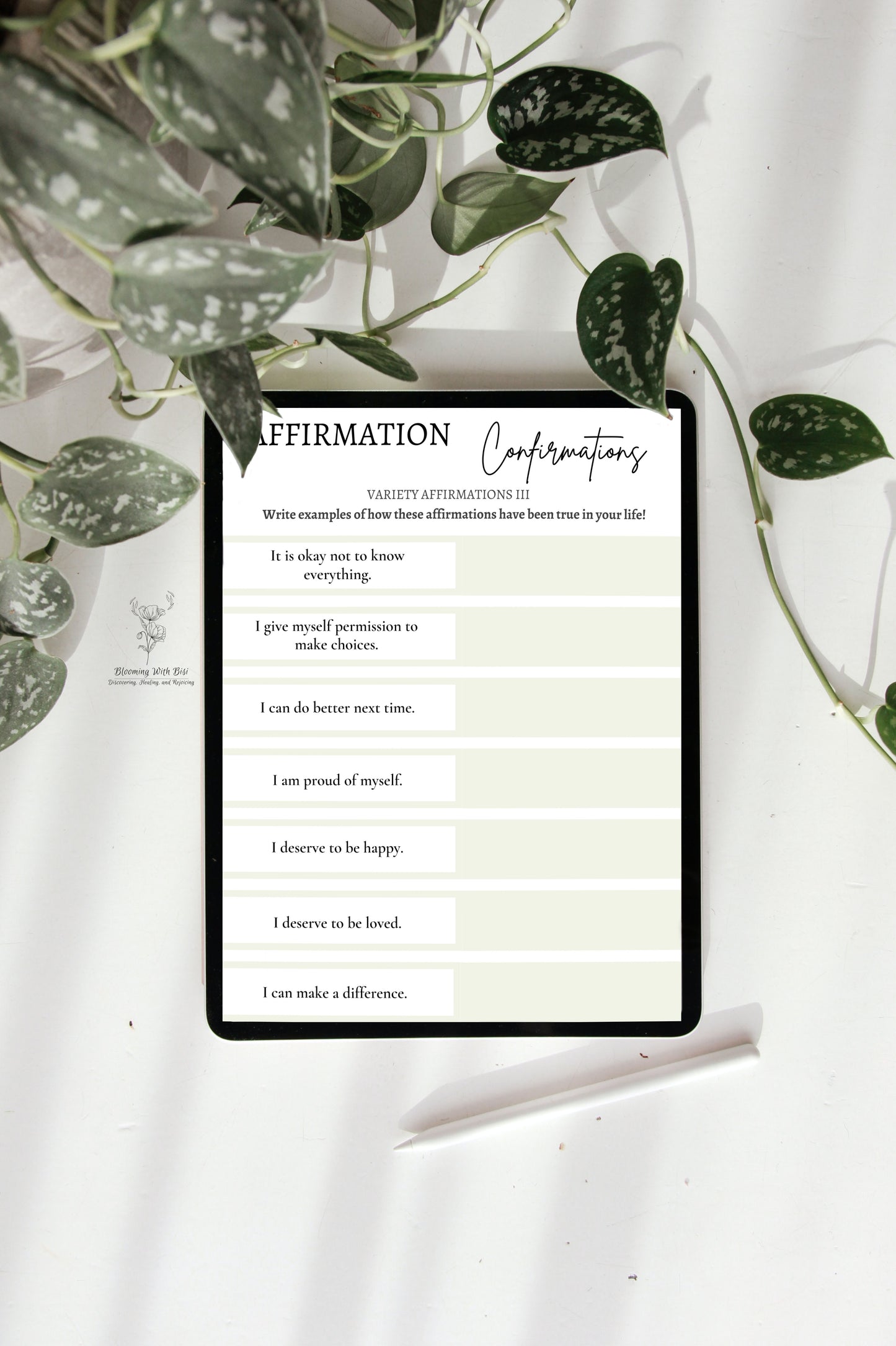 Variety Affirmations III: Digital Affirmations Worksheet