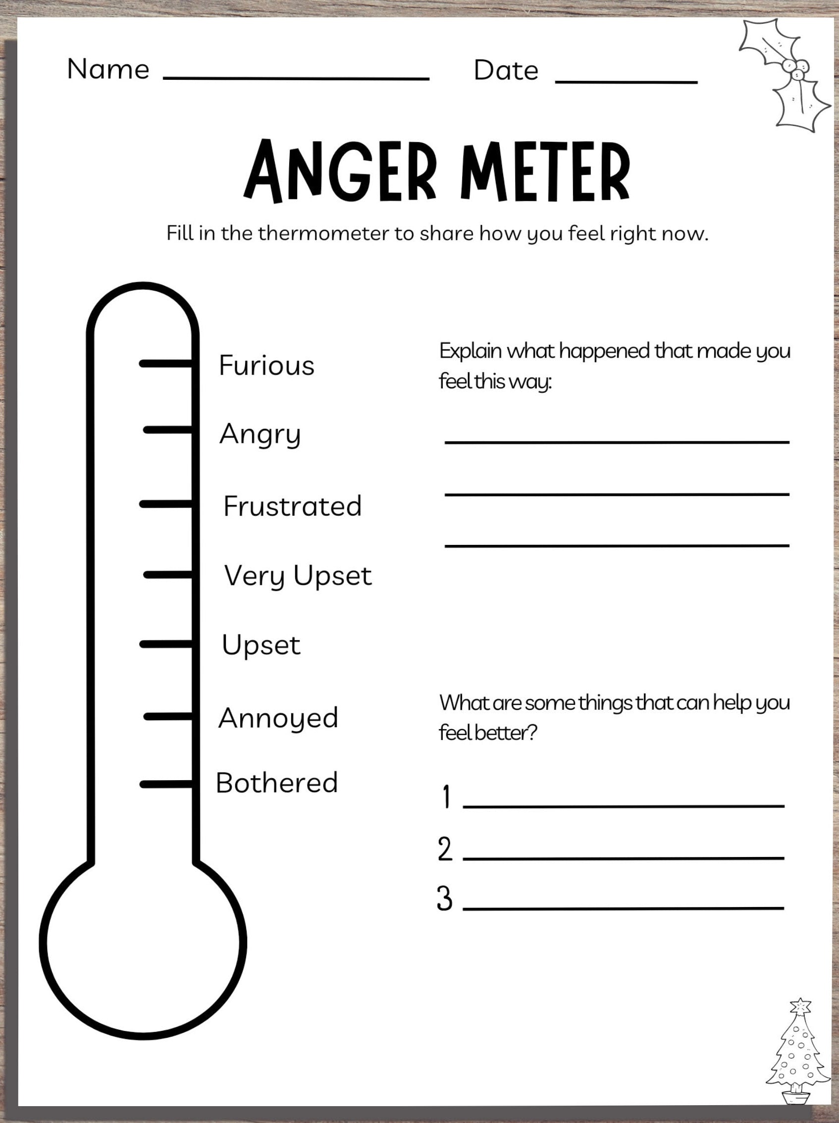 Anger Management Meter for Kids | Mental Health Worksheet