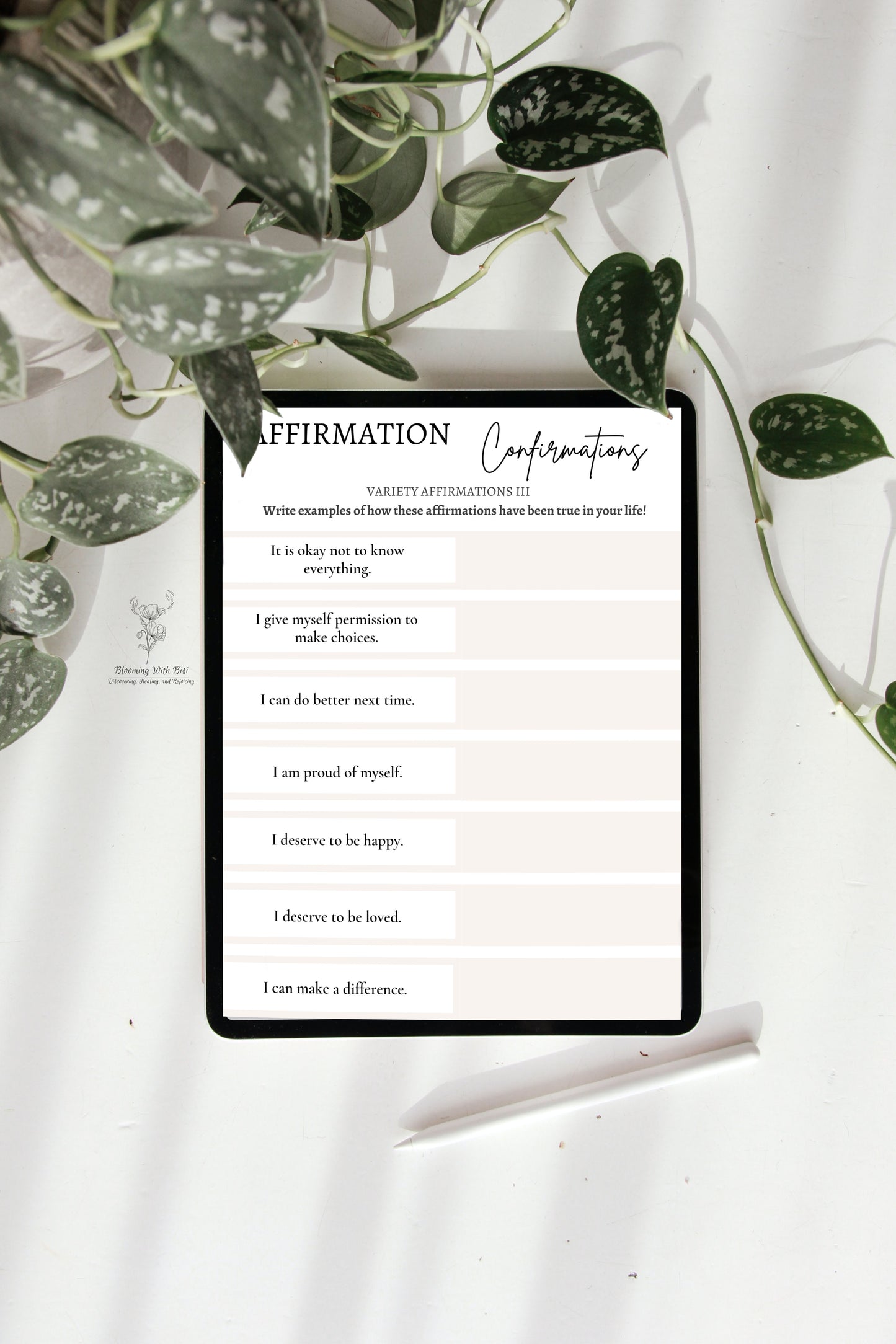 Variety Affirmations III: Digital Affirmations Worksheet